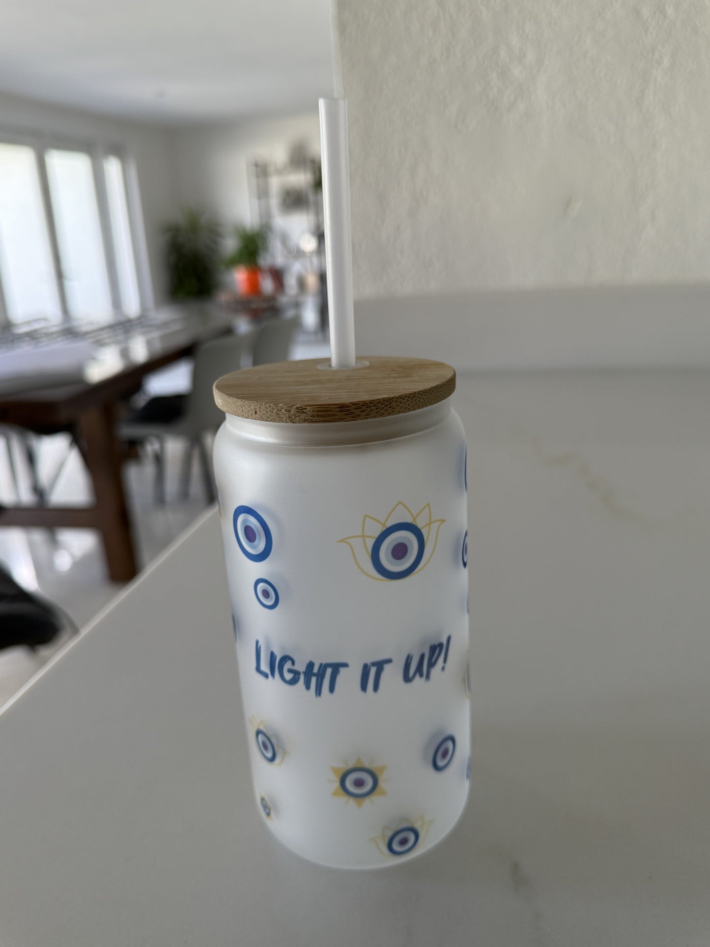 Customizable 16 OZ Glass Cups with Bamboo Lids