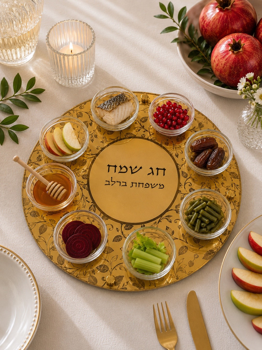 Personalized Rosh Hashanah Simanim Tray – Gold or Silver Mirror Acrylic