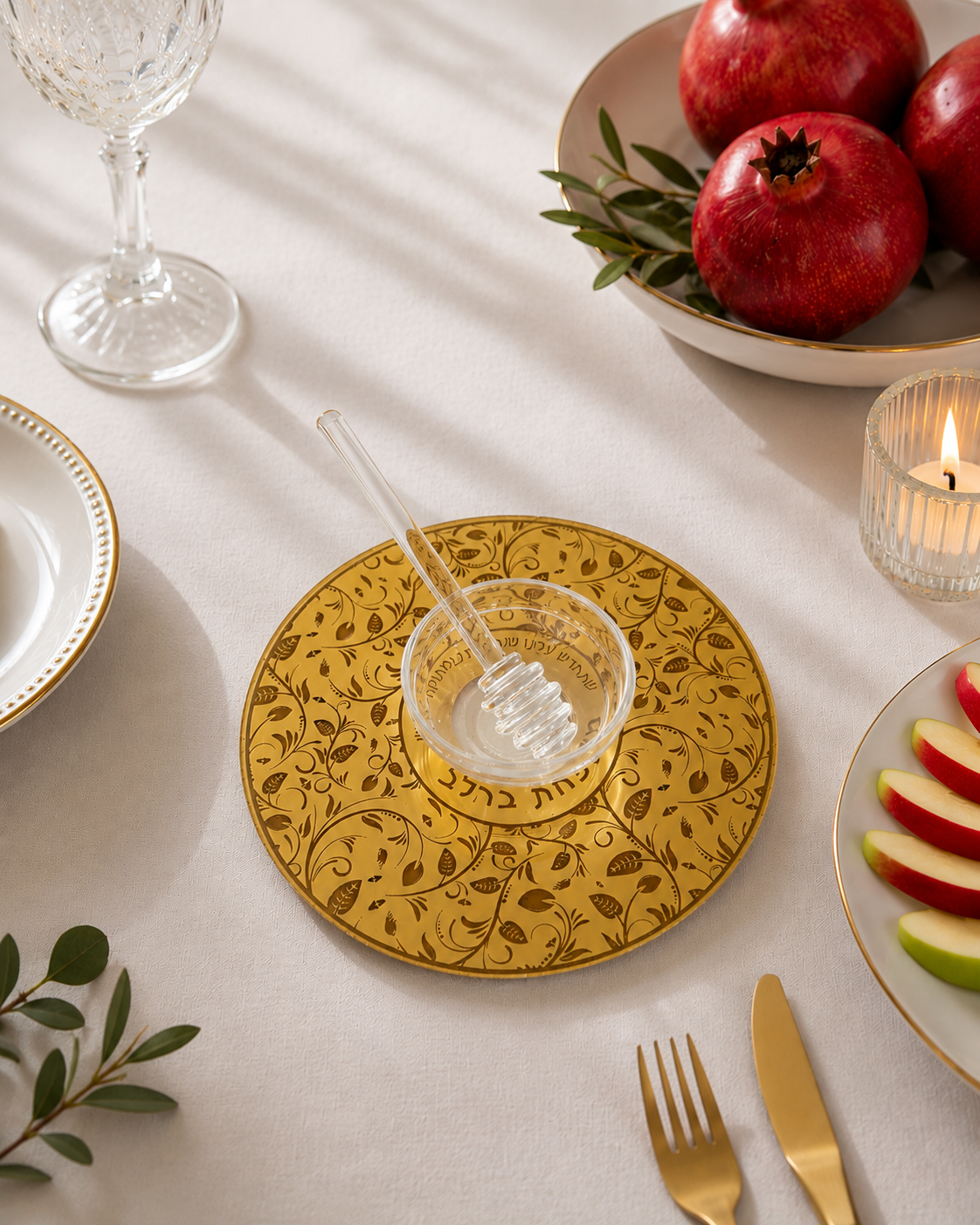 Personalized Rosh Hashanah Honey Plate – Gold or Silver Mirror Acrylic