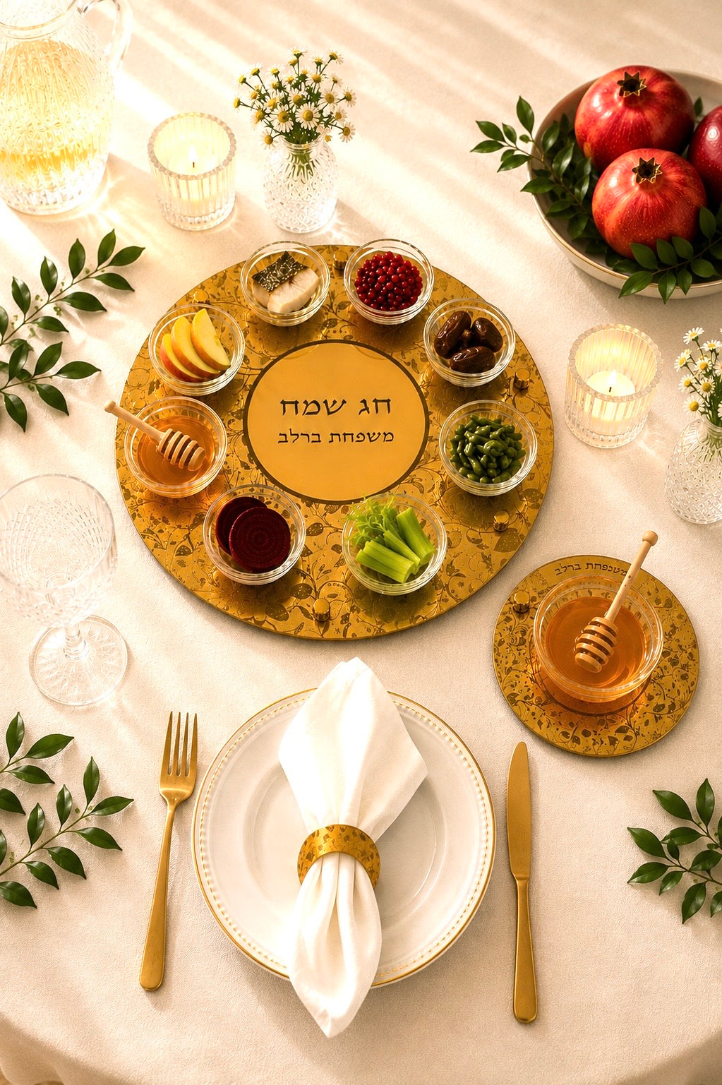 Personalized Rosh Hashanah Simanim Tray – Gold or Silver Mirror Acrylic