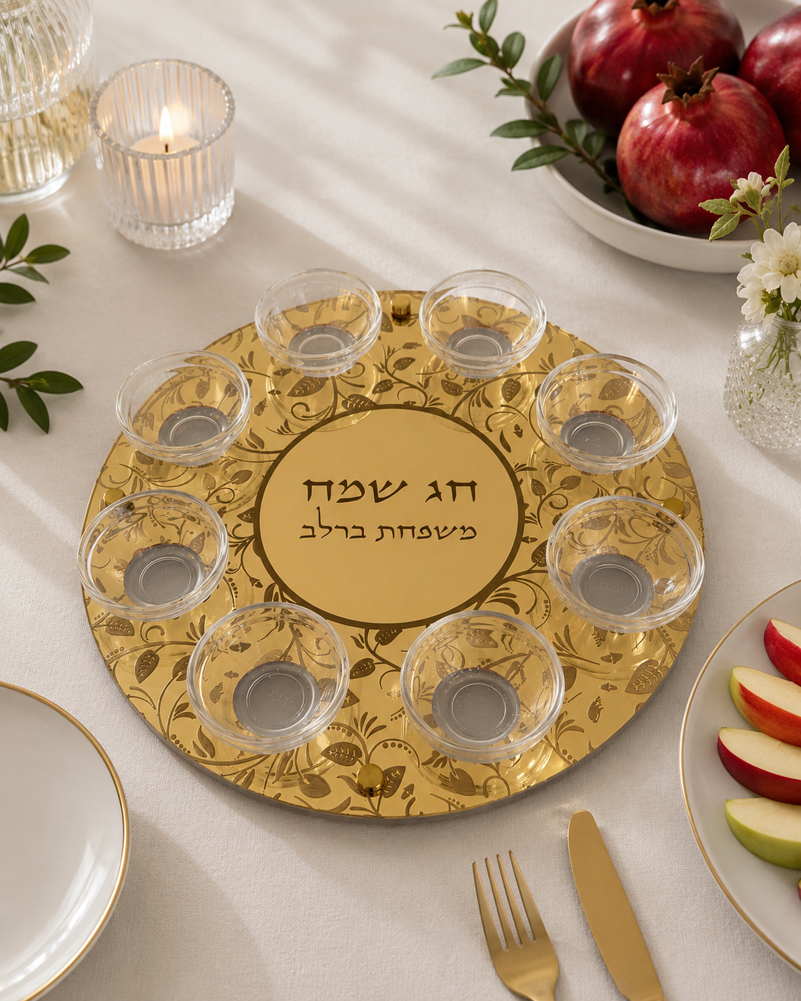 Personalized Rosh Hashanah Simanim Tray – Gold or Silver Mirror Acrylic