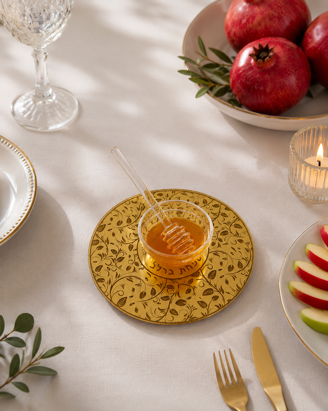 Personalized Rosh Hashanah Honey Plate – Gold or Silver Mirror Acrylic