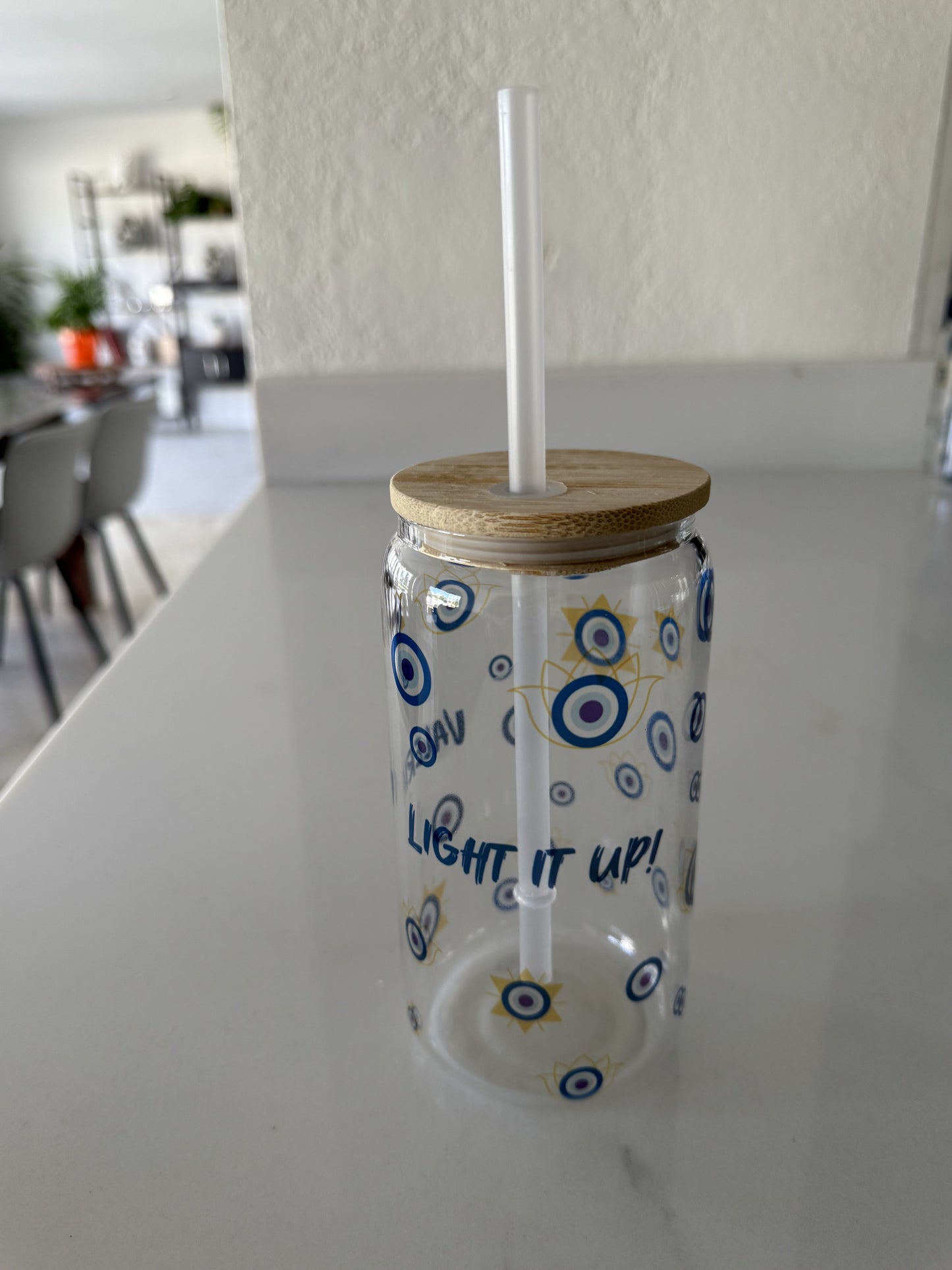 Customizable 16 OZ Glass Cups with Bamboo Lids